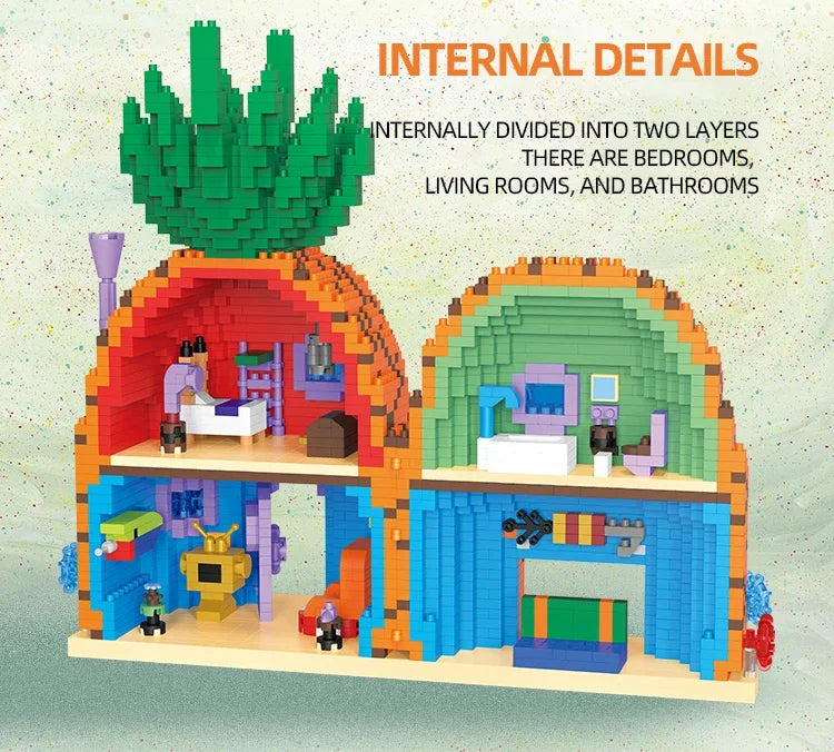 SpongeBob SquarePants Series Building Blocks Krusty Krab Pineapple House Resurrection Island Portrait House Model Bricks Kid Toy