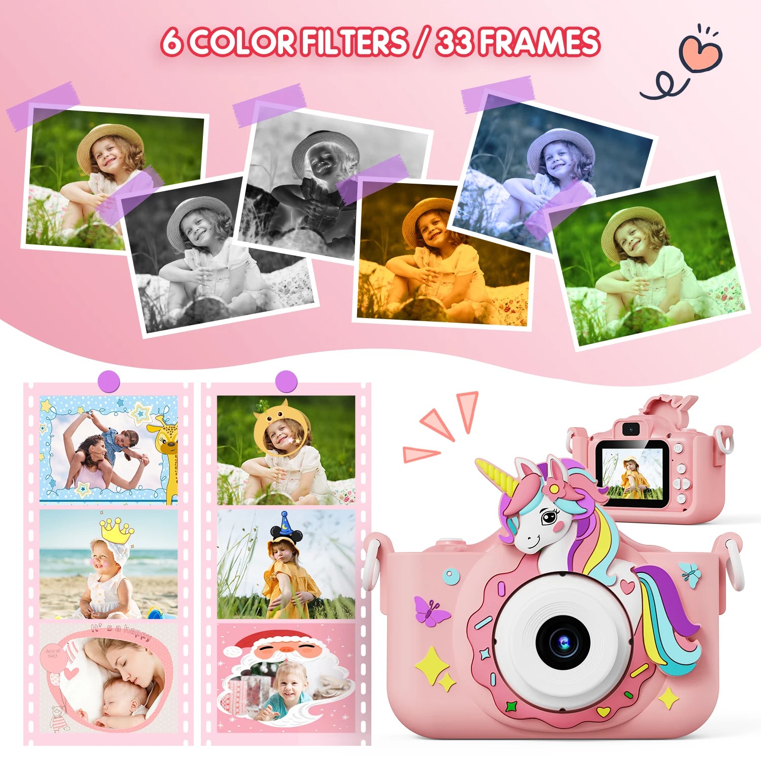 Children Camera with 32GB Card Toys for 3-12 Years Old Kids HD Digital Video Camera Protective Silicone Cover Birthday Gifts