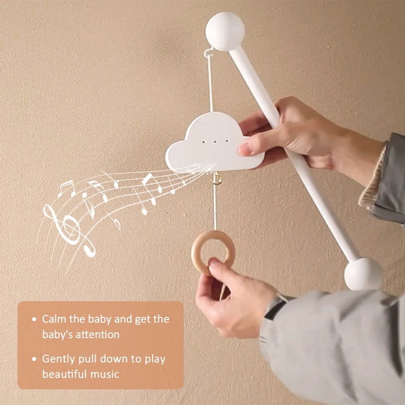Baby Wooden Cloud Bed Bell Rattle Holder Bracket Mobile Hanging Rattle Toys Arm Bracket for 0-12 Months Newborn Crib Decoration