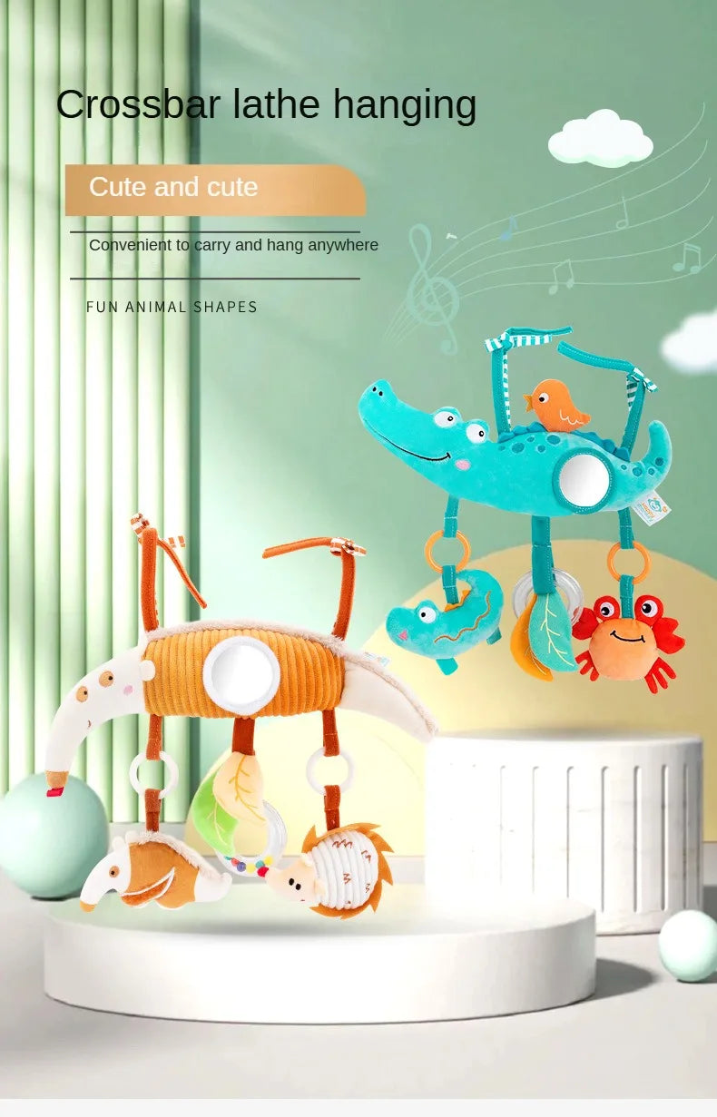 Baby Hanging Rattle Toys Plush Soft Animal Stuffed Handbells Educational Infant Development Handle Toys for Stroller Crib
