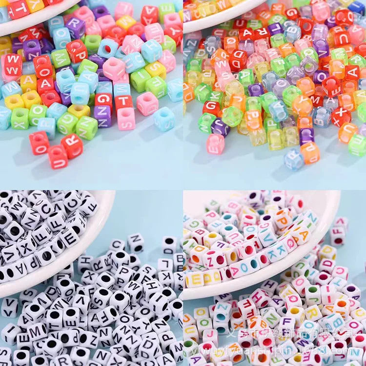 DIY Beaded Children's Early Education, Rainbow Rubber Band Accessories 6 * 6mm Acrylic Letter Beads Square Beads Loom