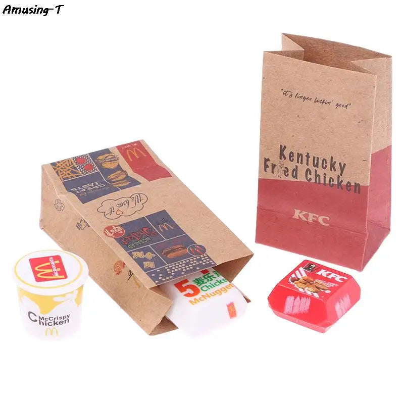 1Set Dollhouse Miniature Food Fastfood Mini KFC Family Bucket McDonald Bucket Modle Toys Pretend Play Doll House Decor