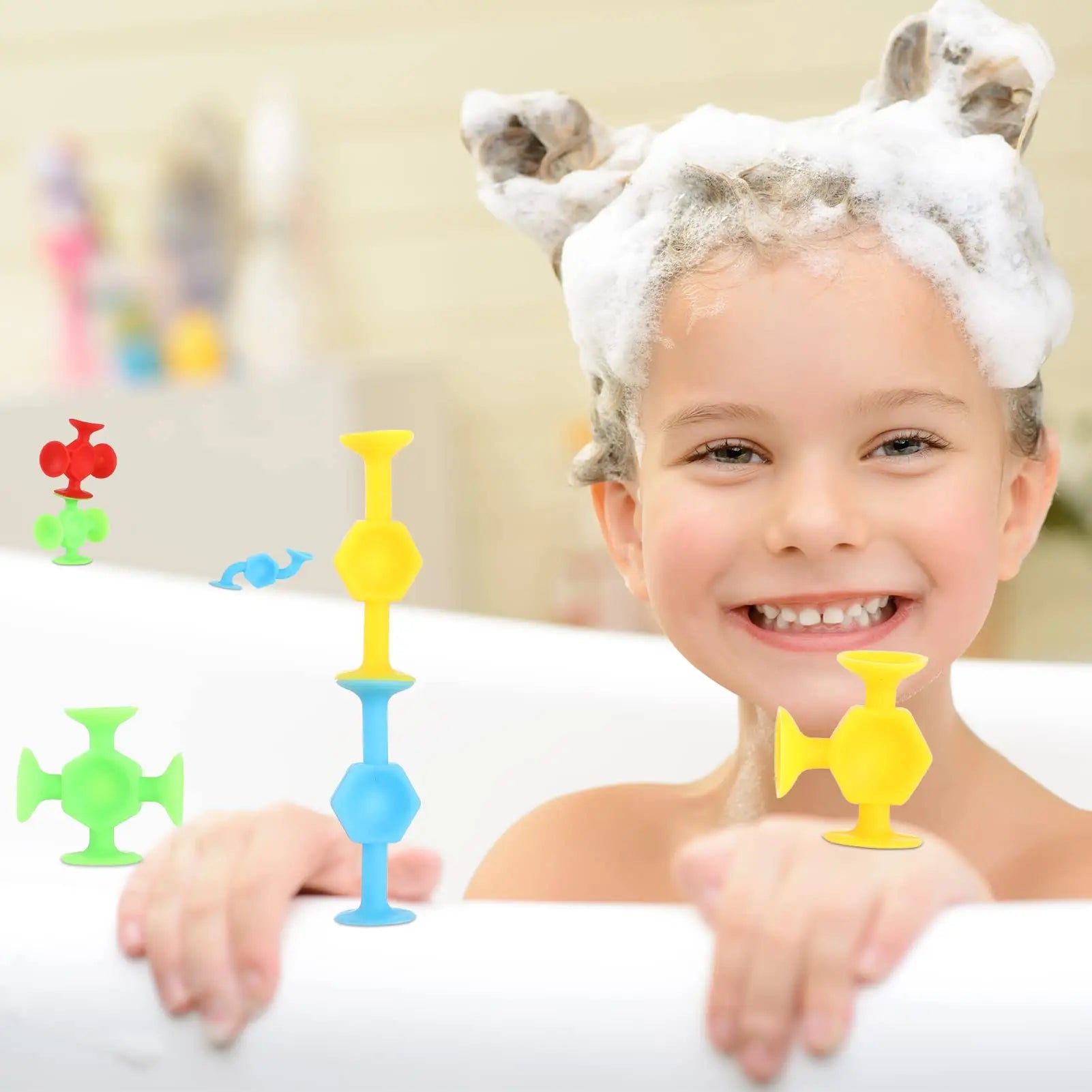 19/24/48Pcs Suction Bath Toys for Kids Soft Silicone Sucker Toys Toddlers Fidget Sensory Suction Cup Toy for Windows Travel