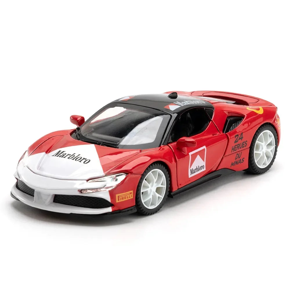 1:32 Ferrari SF90 sports car Diecast Metal Alloy Model Car Sound Light Pull Back Collection Toy Gifts