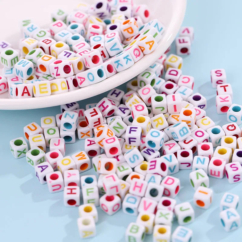 DIY Beaded Children's Early Education, Rainbow Rubber Band Accessories 6 * 6mm Acrylic Letter Beads Square Beads Loom