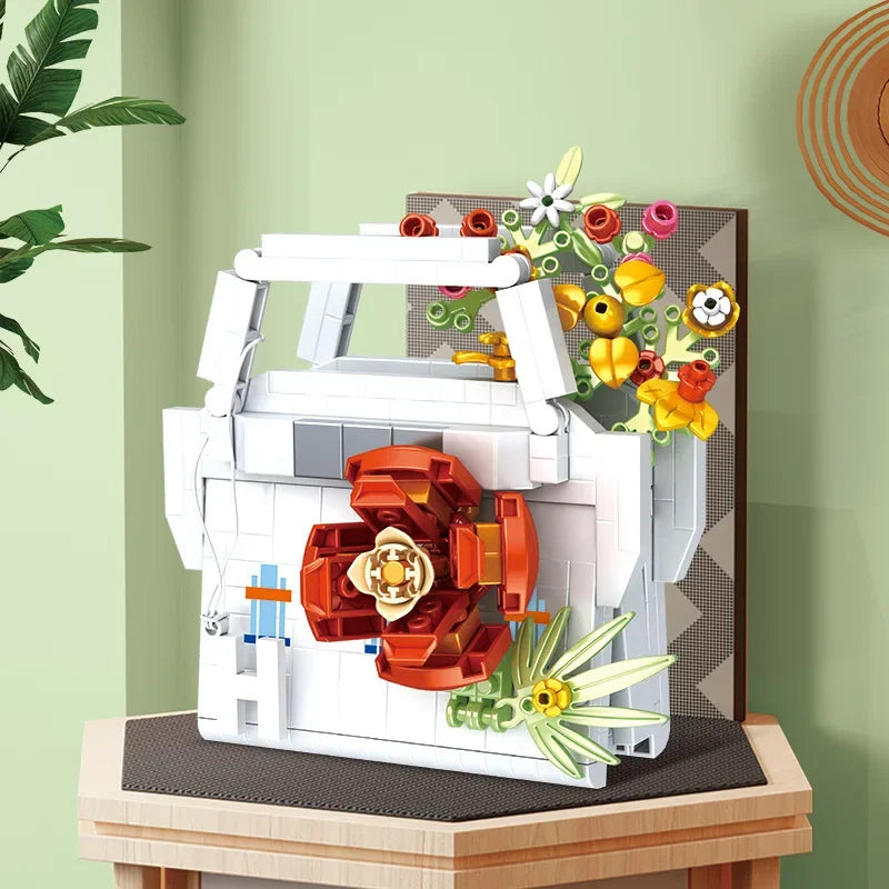 Bag flower basket Flower language girl pieced together assemble building blocks toy decoration model gift