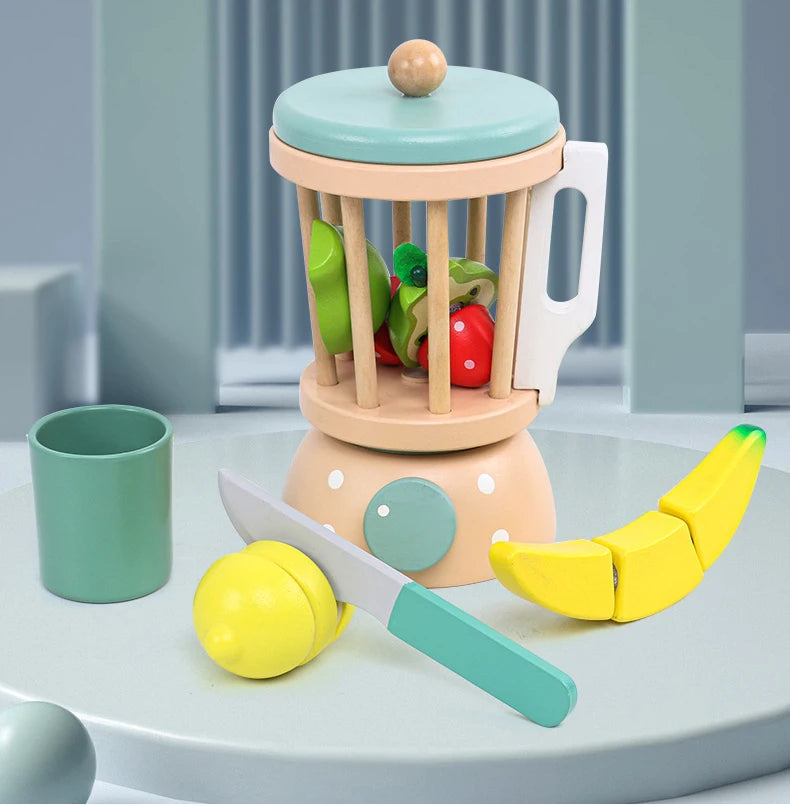 Wooden Kitchen Pretend Play Toy Kids Wooden Toys Coffee Maker Set Cake Ice Cream Tea Playset Toddler Learning Educational Toys
