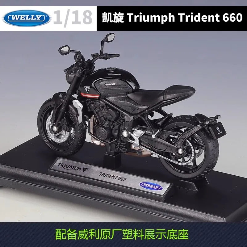 Welly 1:18 Triumph Trident 660 Alloy Diecast Retro Motorcycle Model Workable Shork-Absorber Toy For Children Gifts Toy