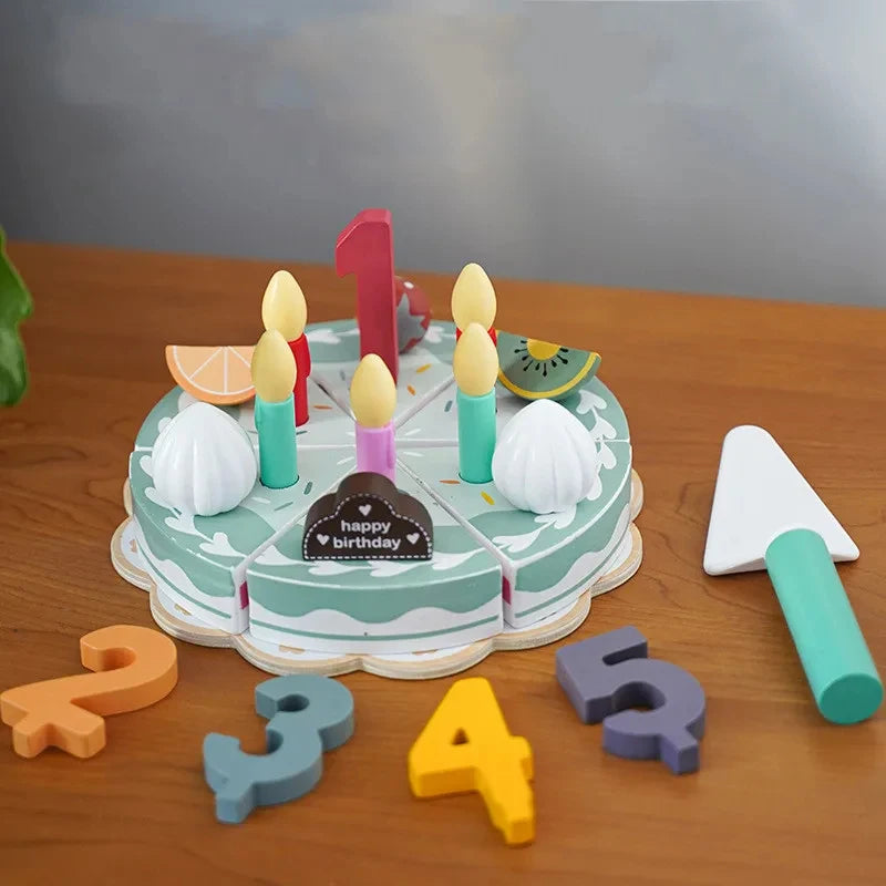 Wooden Kitchen Pretend Play Toy Kids Wooden Toys Coffee Maker Set Cake Ice Cream Tea Playset Toddler Learning Educational Toys