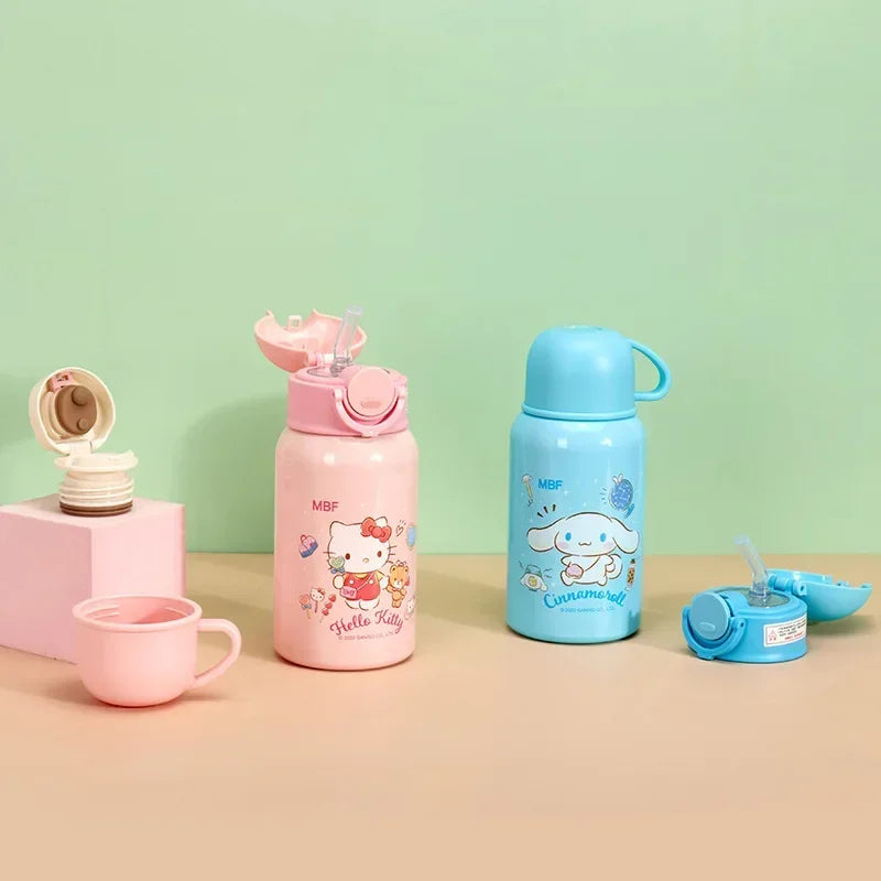 Sanrio Kuromi Thermal Cup Set 500ML My Melody Cartoon Children's Insulation Cup Stainless Steel Water Bottle with Straw Kid Gift