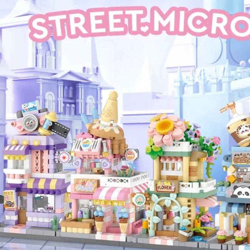 City Street View Building Block Set DIY Ice Cream Coffee Flower Shop Model Building Toy Ideal for Home Decor and Holiday Gifts
