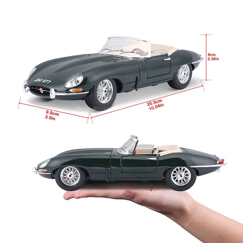 Bburago 1:18 Scale Jaguar E-type Cabriolet Alloy Luxury Vehicle Diecast Pull Back Cars Model Toy Collection Gift