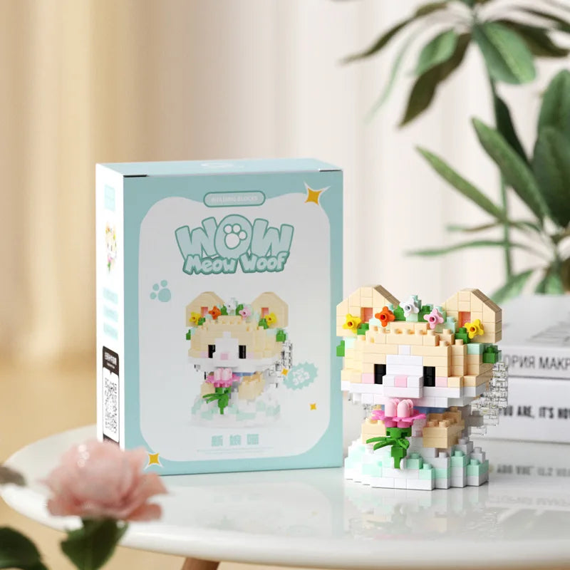 New 24 Styles Kawaii Pet Cat/Dog Small Particle Building Blocks Educational Room Decoration Children's Christmas Gifts