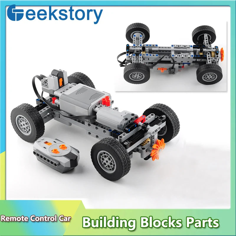 RC Car Chassis Electric Four-Wheel Drive Technical Building Blocks Power Function Motor IR Remote Control Reciever MOC Bricks
