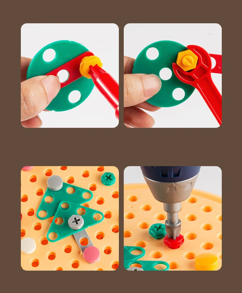 Children Electric Drill Toolbox Driller Games Tool Toy for Boys 4 6 Years Old Montessori Screw Puzzle Kid Pretend Play Toys Gift