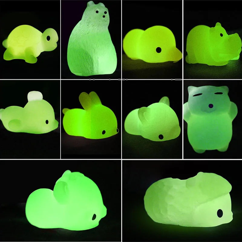 Glow In The Dark Mochi Squishy Squeeze Toy Kawaii Animals Stress Relief Toys Pack Kids Birthday Party Favors Goodie Bags