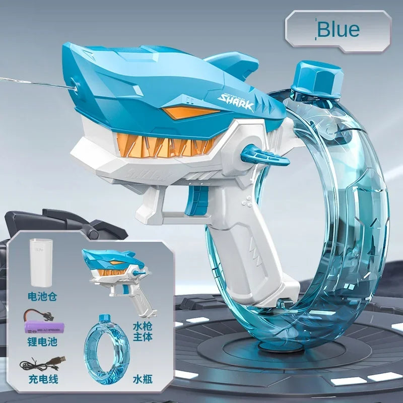 Summer Water Gaming Toy Fully Automatic Continuous Fire Watergun Shark Electric Water Gun Large Capacity Water Spray Gun