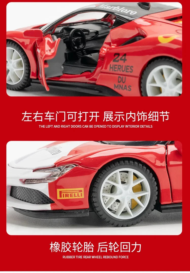 1:32 Ferrari SF90 sports car Diecast Metal Alloy Model Car Sound Light Pull Back Collection Toy Gifts