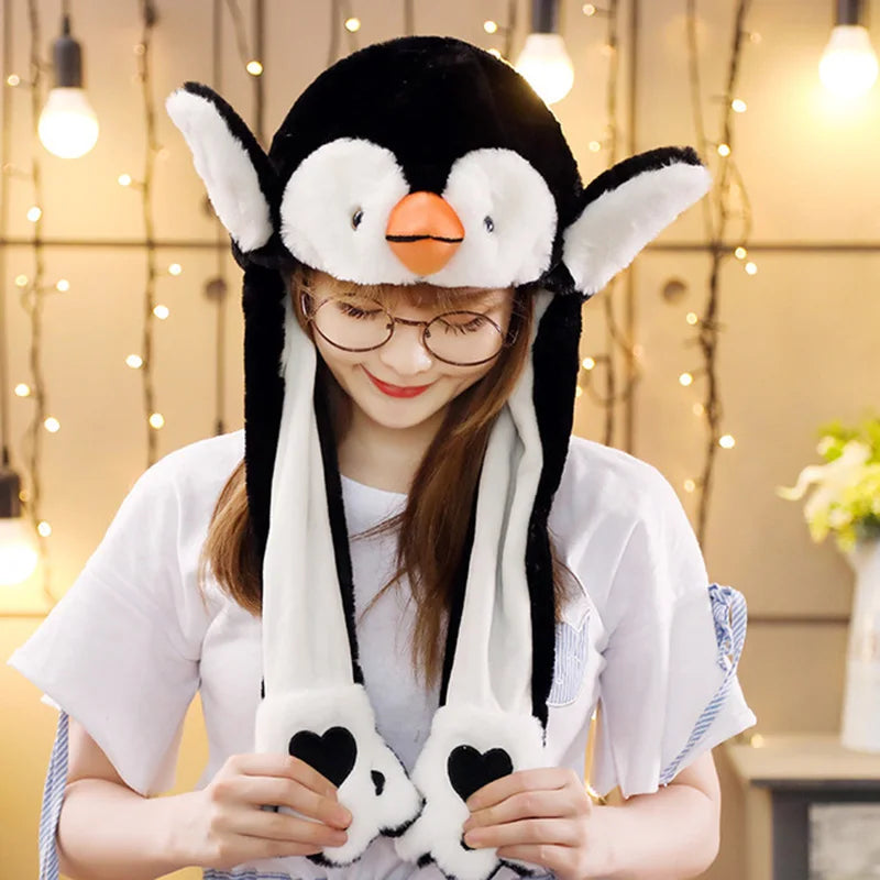 Cute Bunny Ear Moving Hat Animal Plush Hat Jumping up Moving Ears Pop Up Funny Cap Dress Up for Adult Kids Cosplay Party Hat