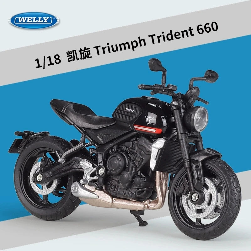Welly 1:18 Triumph Trident 660 Alloy Diecast Retro Motorcycle Model Workable Shork-Absorber Toy For Children Gifts Toy