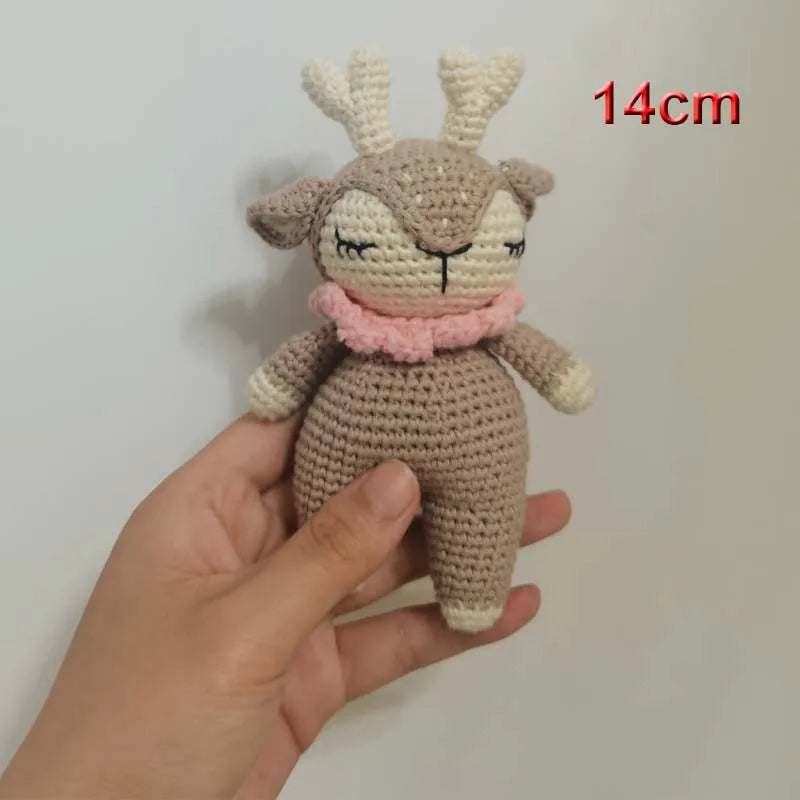 Handmade Baby Wooden Teether DIY Crochet Deer ELK Rattle Newborn Rodent Teething Ring Mobile Gym Educational Toys for Kids