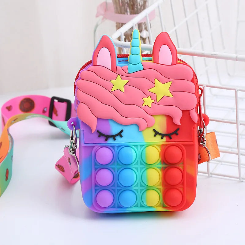Rainbow Unicorn Bag Fidget Toys for Girls Decompression Stress Relief Funny Messenger Bag Coin Purse Children Gifts Juguetes