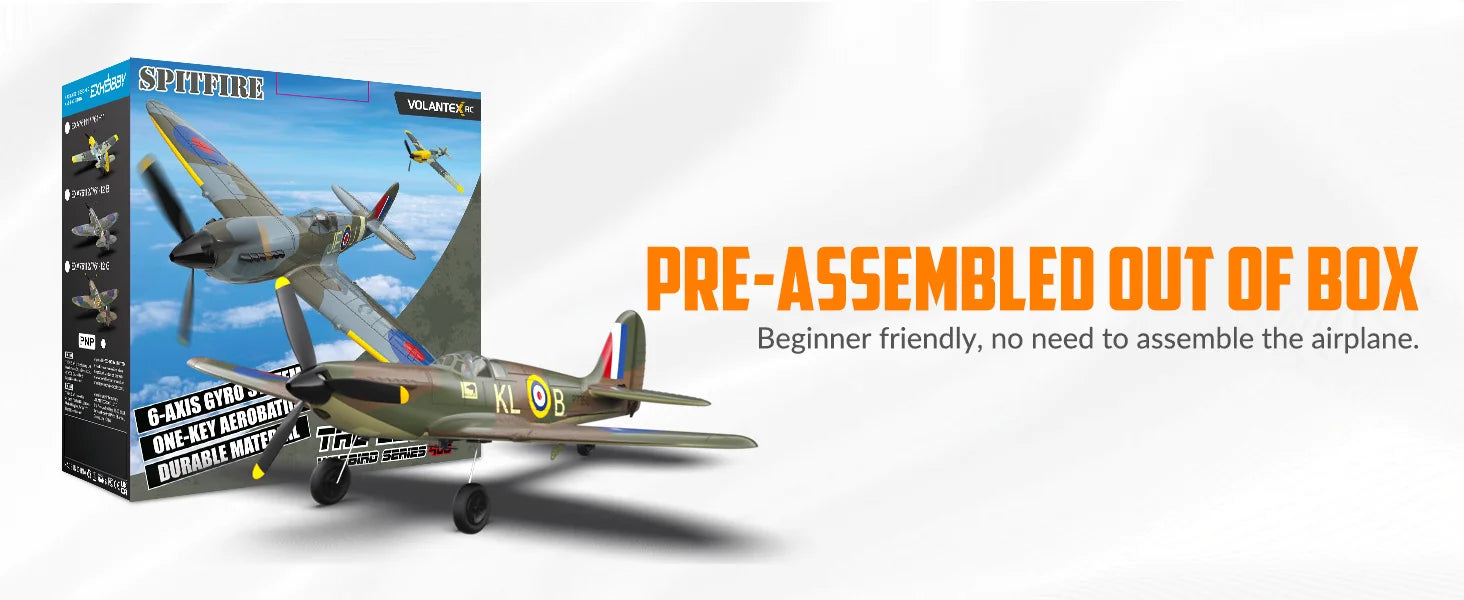 Spitfire RC Plane 2.4G 4CH  EPP 400mm Fixed Wingspan Remote Control Fighter One-key Aerobatic RTF 761-12 RC Aircraft