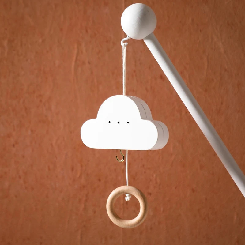 Baby Wooden Cloud Bed Bell Rattle Holder Bracket Mobile Hanging Rattle Toys Arm Bracket for 0-12 Months Newborn Crib Decoration
