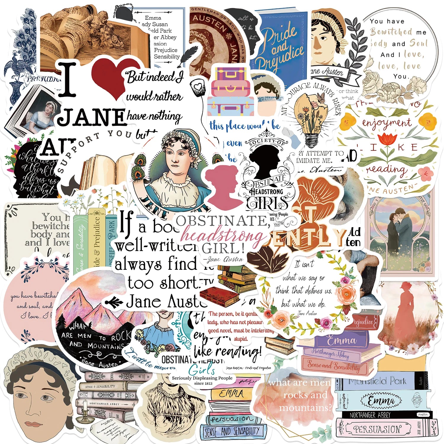 50PCS Jane Austen Scrapbook Stickers DIY Diary Laptop Luggage Skateboard Graffiti Decal Fun Stylish Classic Toys