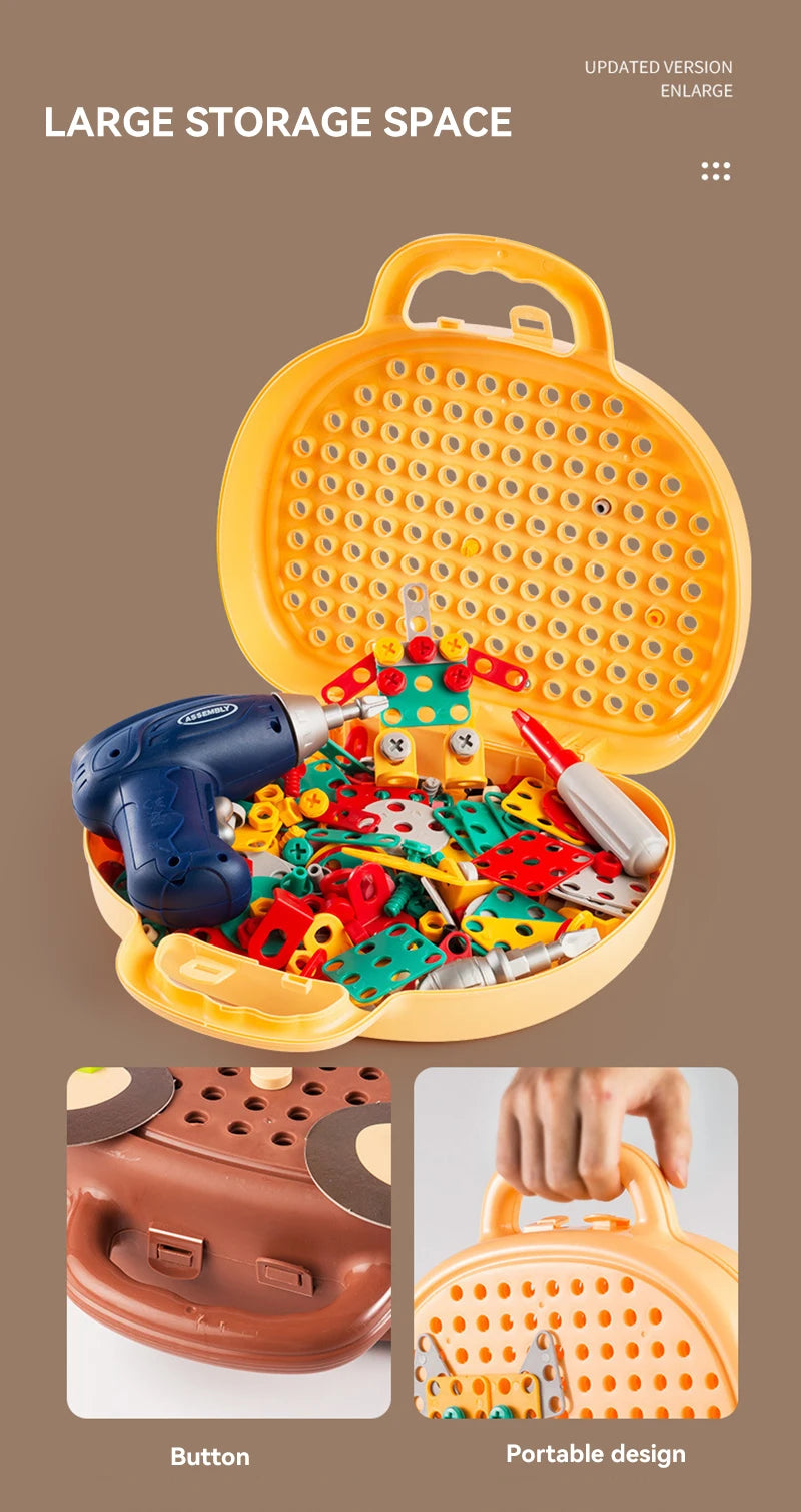 Children Electric Drill Toolbox Driller Games Tool Toy for Boys 4 6 Years Old Montessori Screw Puzzle Kid Pretend Play Toys Gift