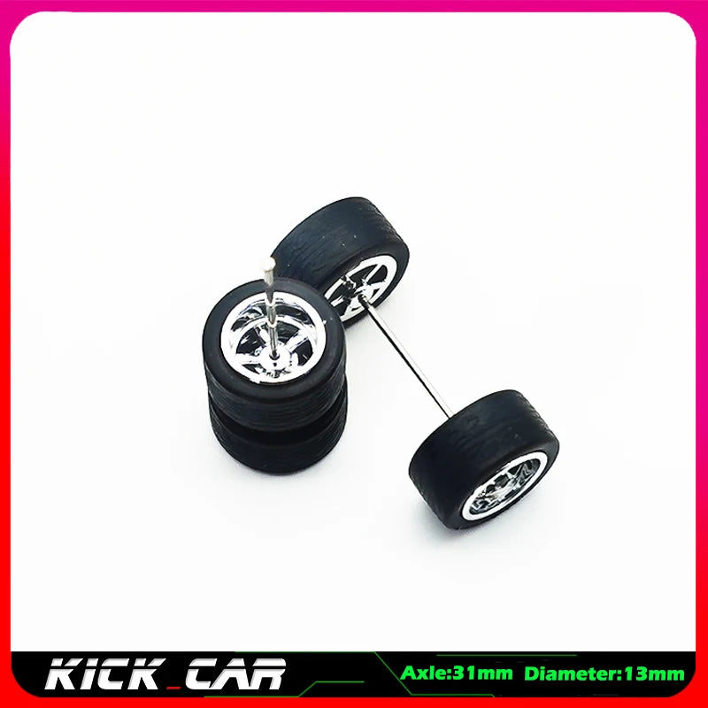 Metallic Color 1/64 Wheels With Rubber Tires 1 Set(4pcs)  Plastic Basic Modified Parts Vehicle Toy For Hotwheels Tomica Mini GT