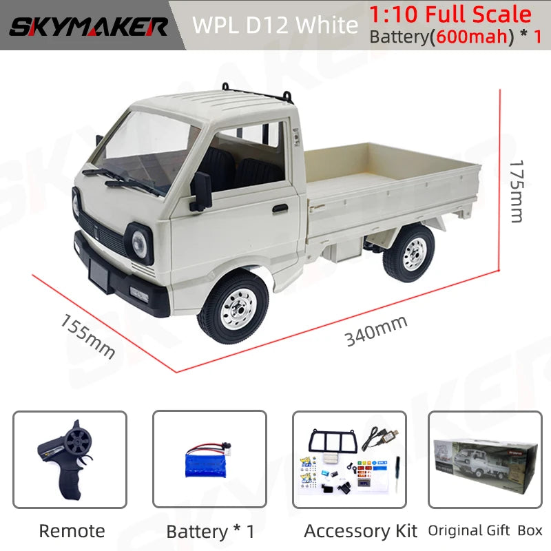 WPL D12 1:10 RC Car Simulation Drift Climbing Truck LED Light On-road RC Cars Trucks For Kids Gifts Toys