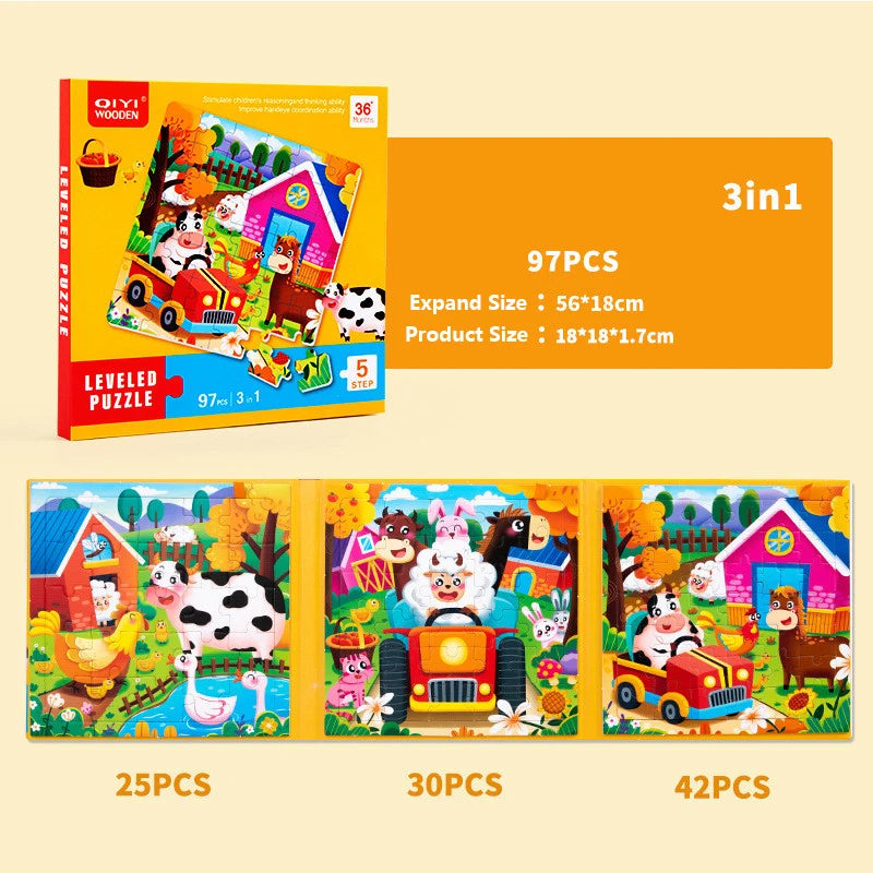 3 in 1 Cartoon Puzzle Book Baby Educational Toy Puzzle Folding Dinosaur Animal Travel Game Early Education Toy Gifts