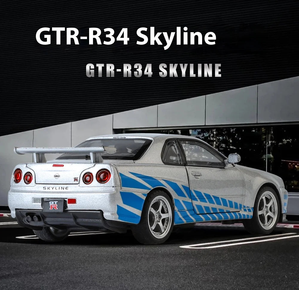 1:32 Nissan GTR R34 Skyline Supercar Alloy Metal Diecast Car Model Sound & Light Holiday Boyfriend Gift Collect Hobby Ornaments
