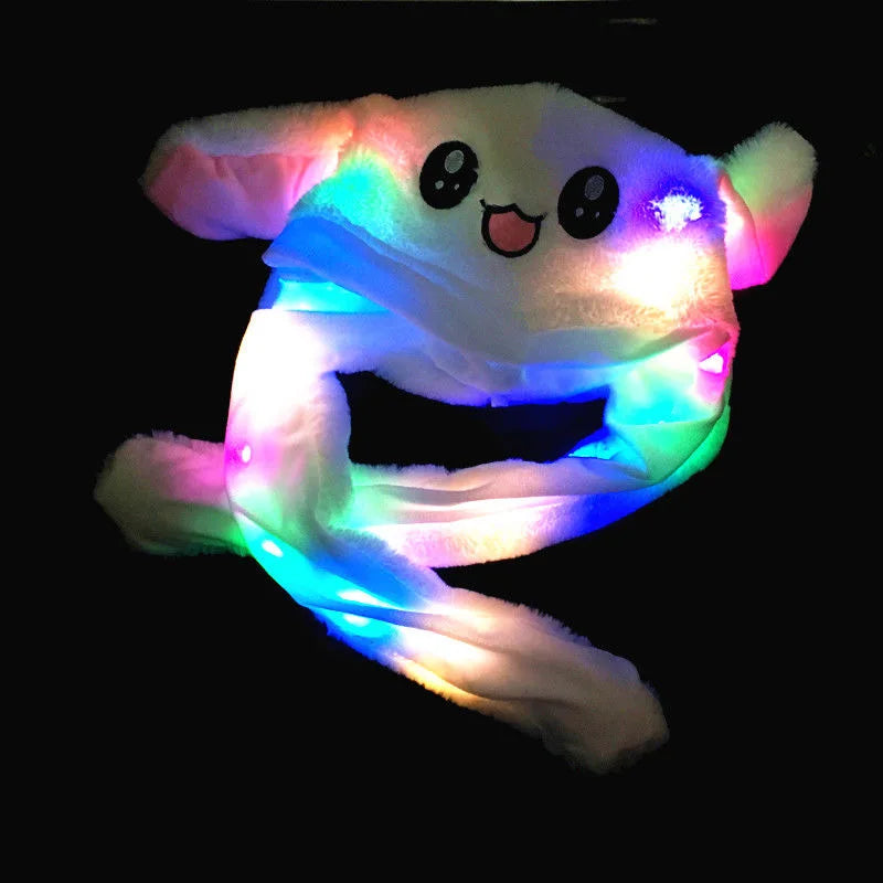 LED Light Bunny Ear Moving Hat Cute Animal Hat with Luminous Jumping up Plush Moving Ears Cap for Kids Funny Cosplay Party Hat