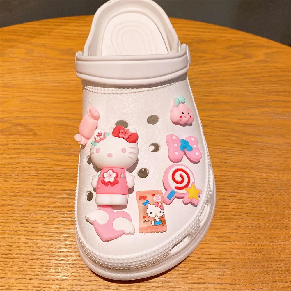 Kawaii Sanrio LED Charm Shoe Buckles Set Cute Hello Kitty Kuromi Cinnamoroll Melody Assembling DIY Shoe Decorations Girls Gifts
