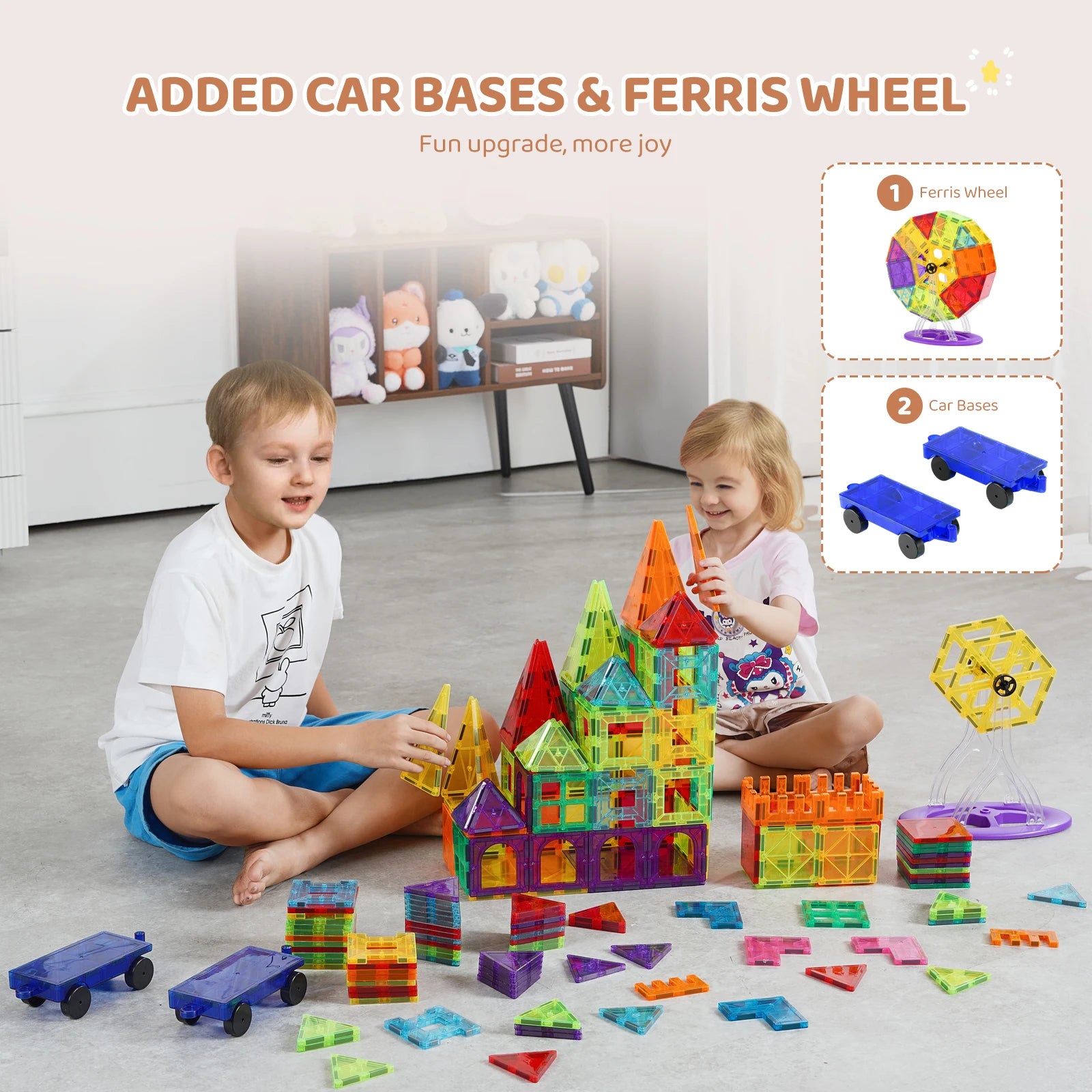 VEVOR 180PCS Magnetic Building Blocks Construction Set Children Magnet Tiles Montessori Educational Toys for Kids Birthday Gifts