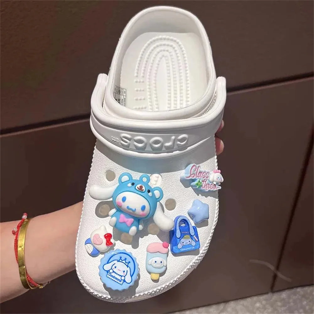 Kawaii Sanrio LED Charm Shoe Buckles Set Cute Hello Kitty Kuromi Cinnamoroll Melody Assembling DIY Shoe Decorations Girls Gifts