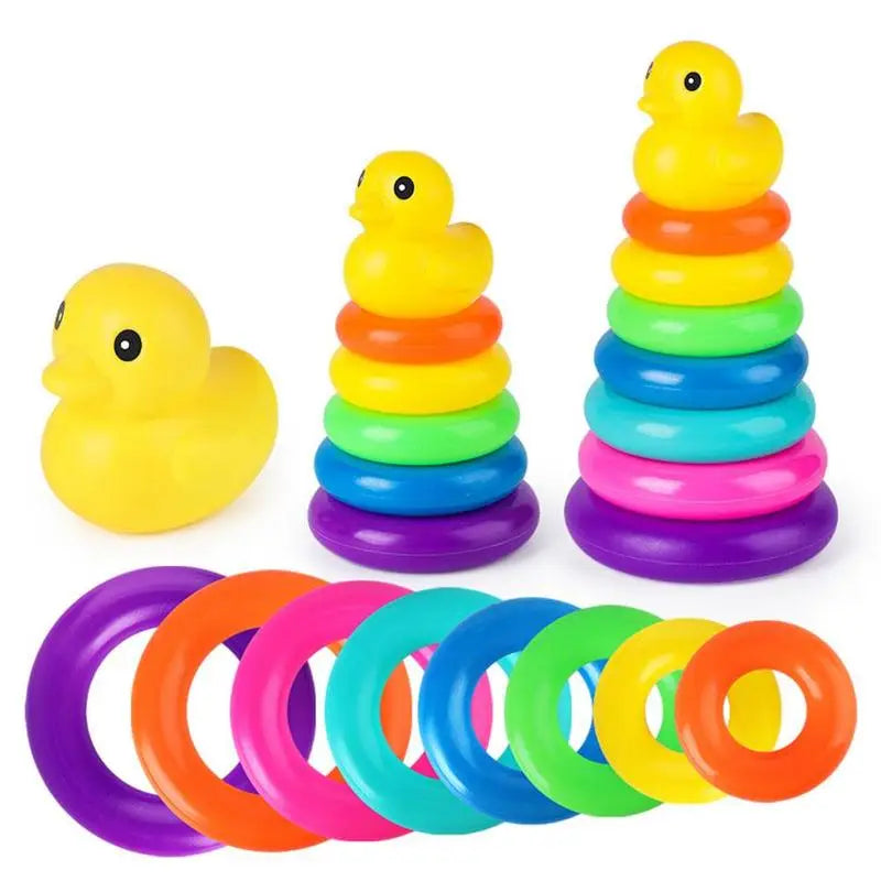 Adorable Yellow Duck Toy Color Stacking Rings Tower Toy Kids Toddler Bath Tub Play Toy Gift Baby Elatric Toys Stacking Cups