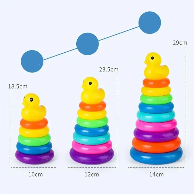 Adorable Yellow Duck Toy Color Stacking Rings Tower Toy Kids Toddler Bath Tub Play Toy Gift Baby Elatric Toys Stacking Cups