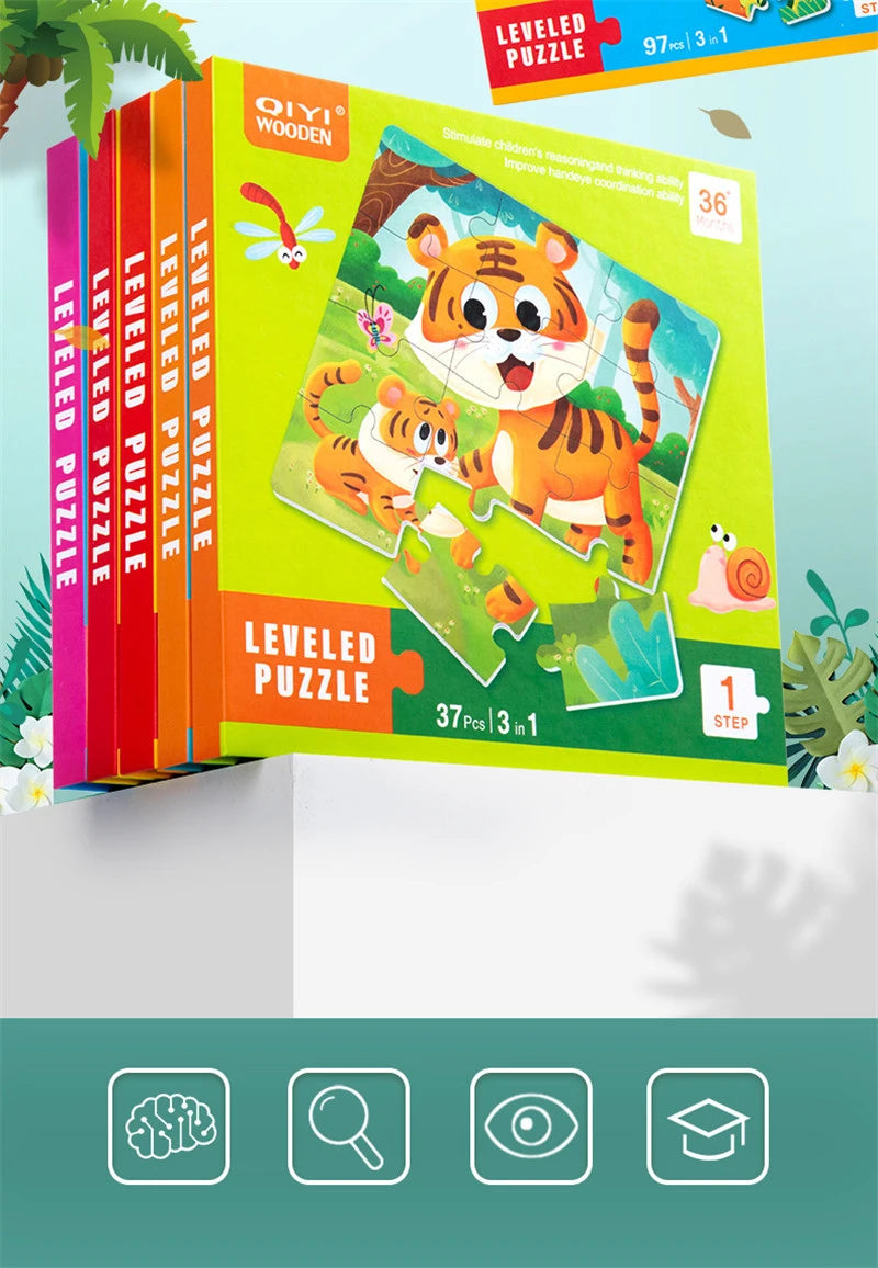 3 in 1 Cartoon Puzzle Book Baby Educational Toy Puzzle Folding Dinosaur Animal Travel Game Early Education Toy Gifts