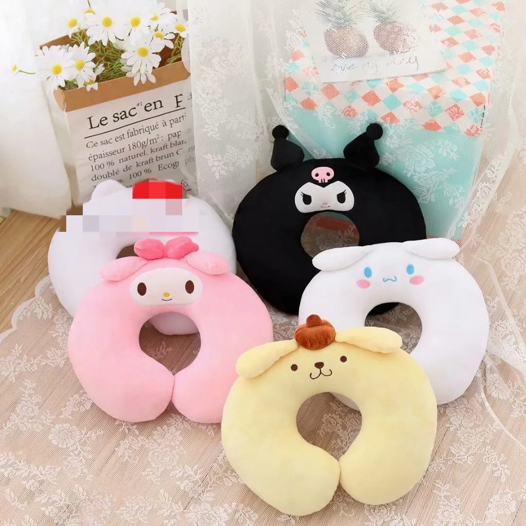 Kawaii Sanrio Neck Pillow Cartoon Hello Kitty My Melody Kuromi Cinnamoroll U-shaped Pillow Anime Car Travel Headrest Gift