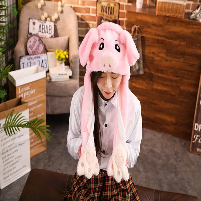 Cute Bunny Ear Moving Hat Animal Plush Hat Jumping up Moving Ears Pop Up Funny Cap Dress Up for Adult Kids Cosplay Party Hat