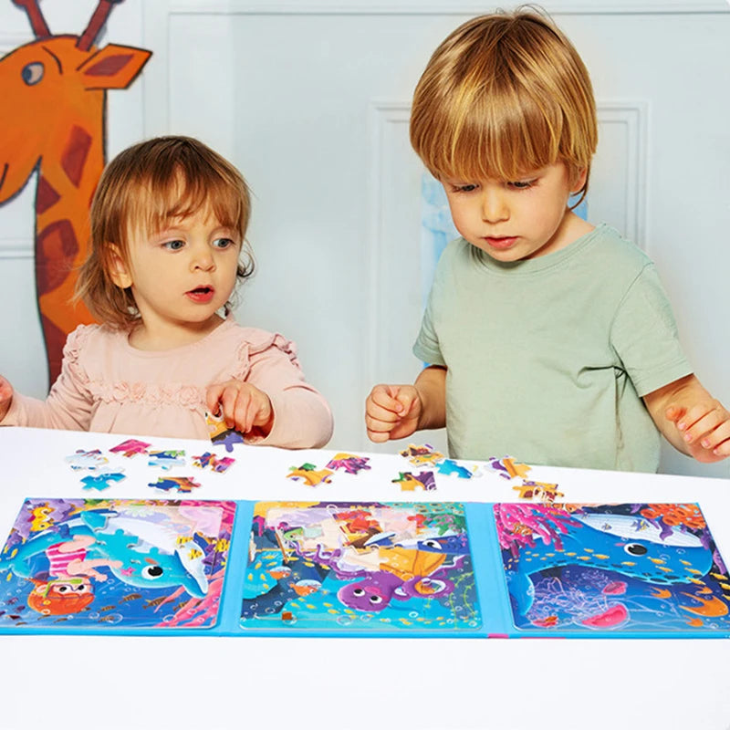 3 in 1 Cartoon Puzzle Book Baby Educational Toy Puzzle Folding Dinosaur Animal Travel Game Early Education Toy Gifts