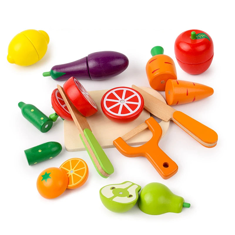 Fruit Vegetable Set Simulation Kitchen Pretend Toy Wooden Classic Game Montessori Educational Toy for Children Kids Gift Cutting