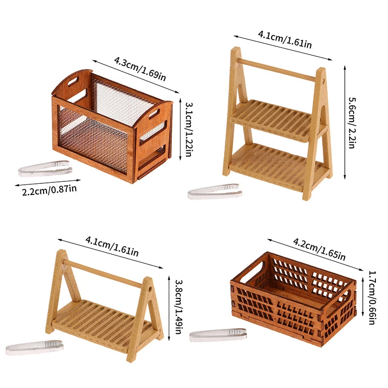 1 Set 1:12 Dollhouse Miniature Bread Rack Cake Shelf Storage Box/Basket W/Baking Clip Scene Decor Doll House Accessories