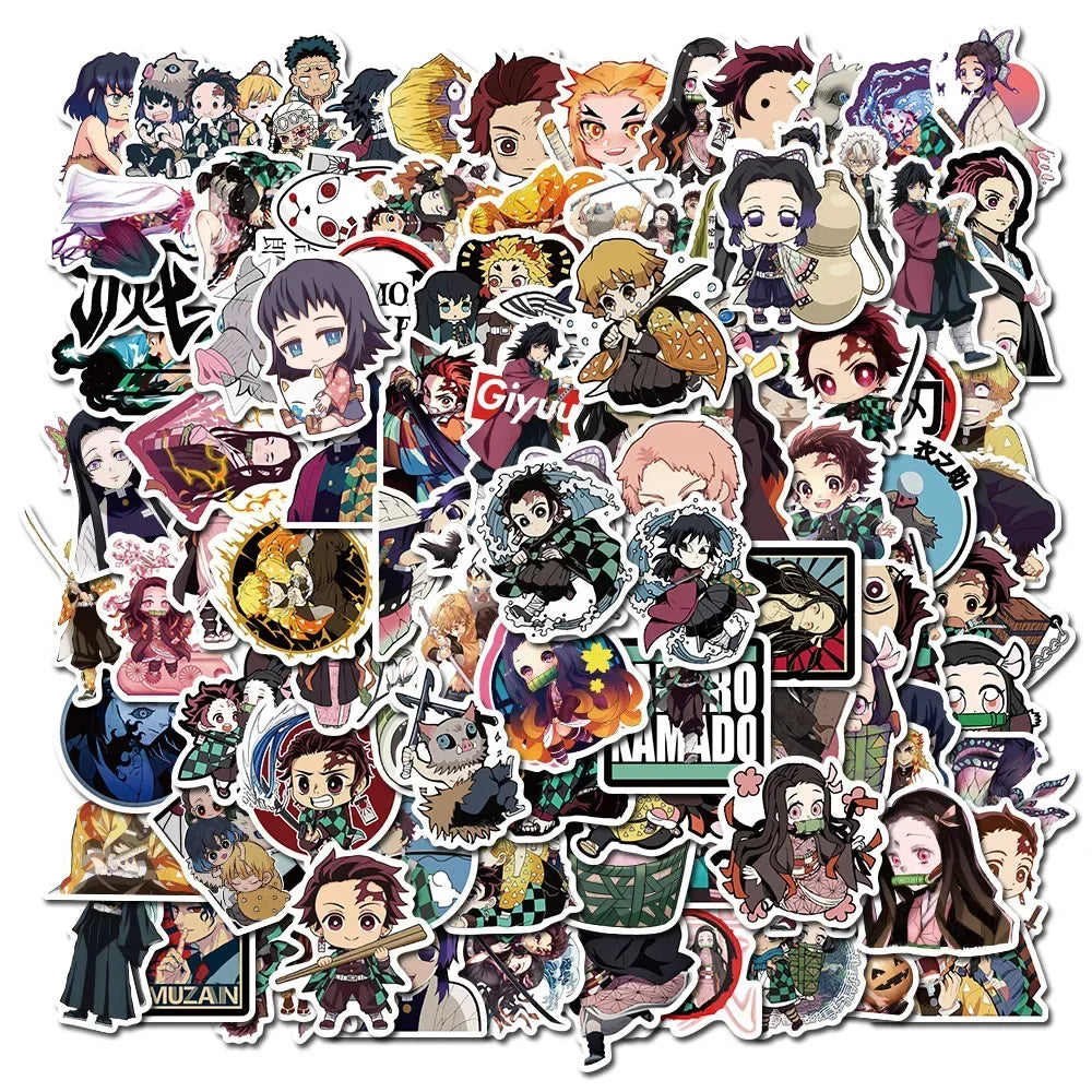 100Pcs Demon Slayer Japanese Anime Stickers Graffiti Skateboard Refrigerator Decorated Notebook Luggage Waterproof Sticker