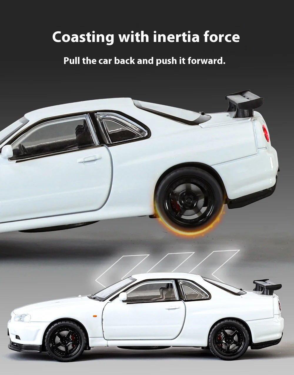 1:32 Nissan GTR R34 Skyline Supercar Alloy Metal Diecast Car Model Sound & Light Holiday Boyfriend Gift Collect Hobby Ornaments