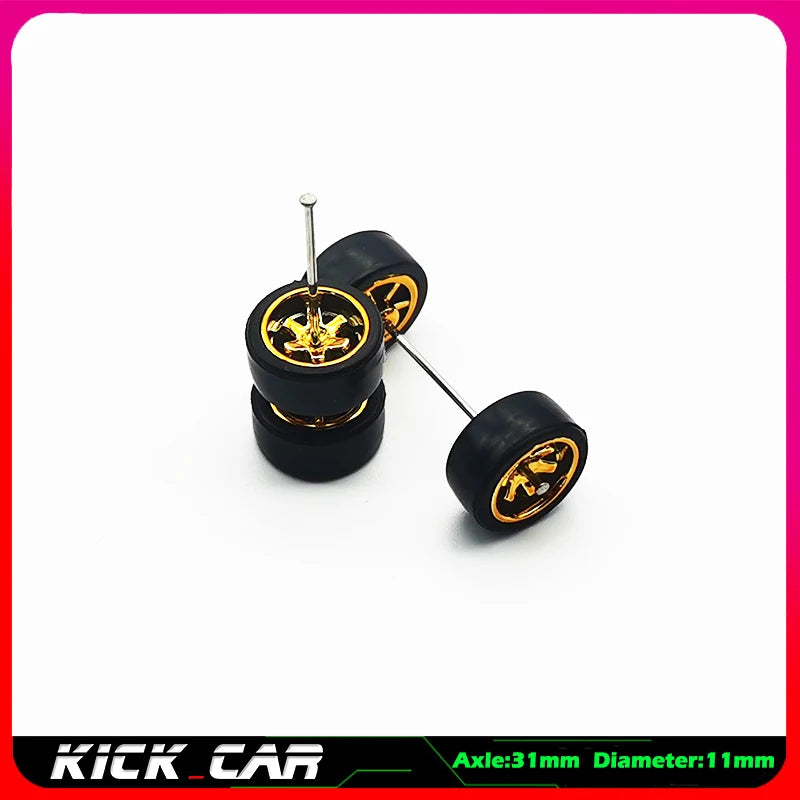Metallic Color 1/64 Wheels With Rubber Tires 1 Set(4pcs)  Plastic Basic Modified Parts Vehicle Toy For Hotwheels Tomica Mini GT