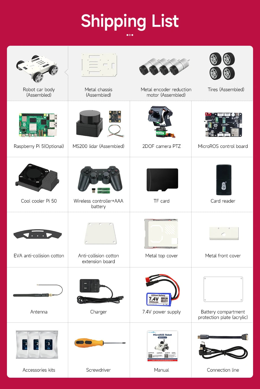 Raspberry Pi 5 Car ROS2 Educational Robot Kit with MS200 TOF Lidar Support SLAM Mapping Navigation AI Visual Recognition Python3